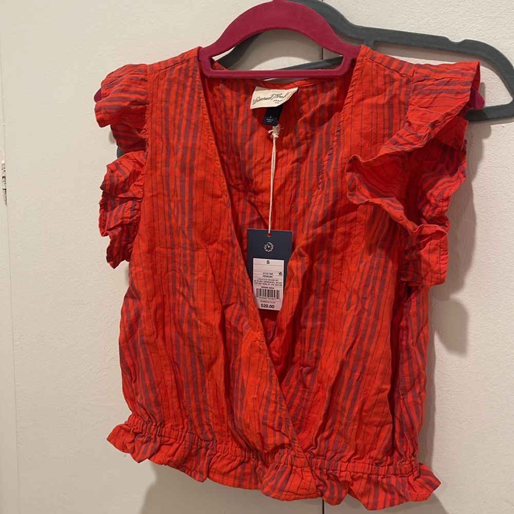 Women's Red Striped Ruffle Top - Picture 4 of 4